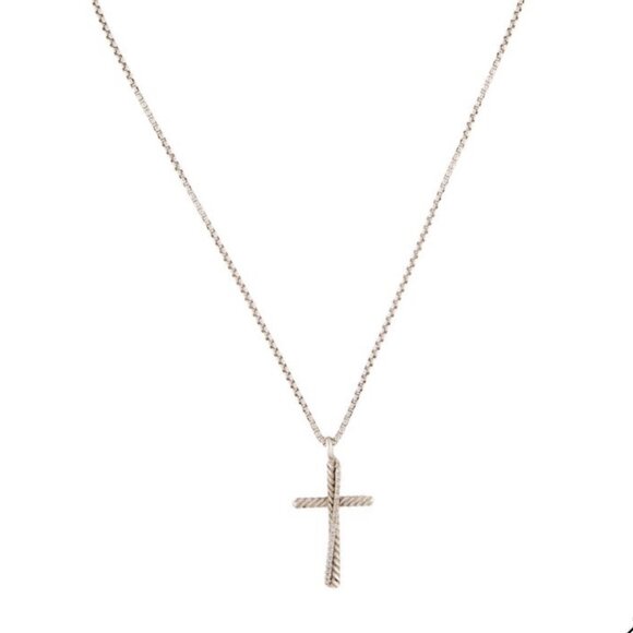DAVID YURMAN DIAMOND STERLING SILVER CROSSOVER CROSS PENDANT NECKLACE - Picture 6 of 7